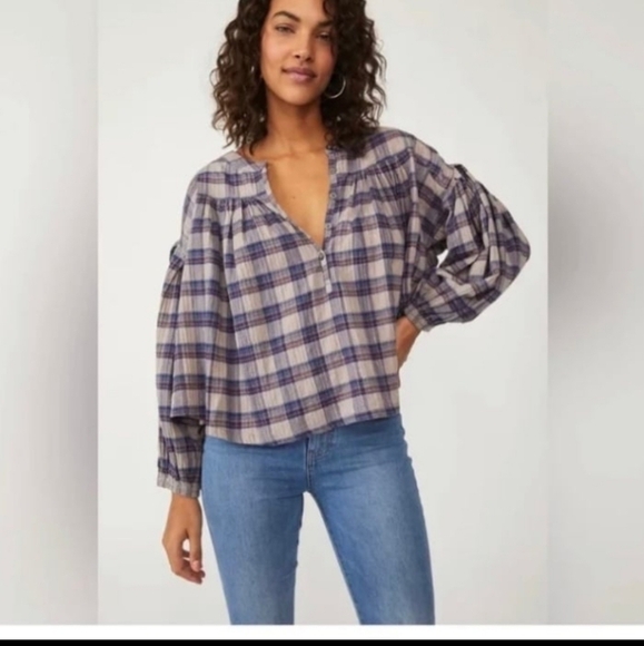 Free People Women's Jessi plaid Top Size Small - Picture 1 of 11